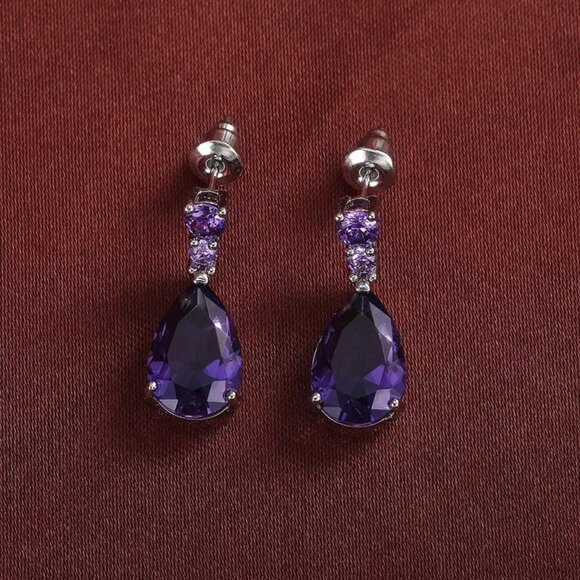 Elegant Fashion Amethyst Teardrop Dangle Earrings - Picture 4 of 5